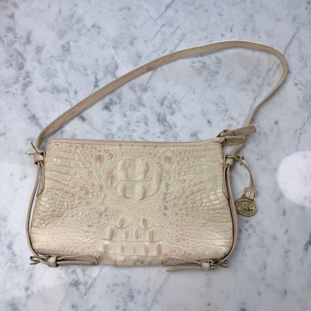 Brahmin Ivory Gold Leather Crocodile Handbag